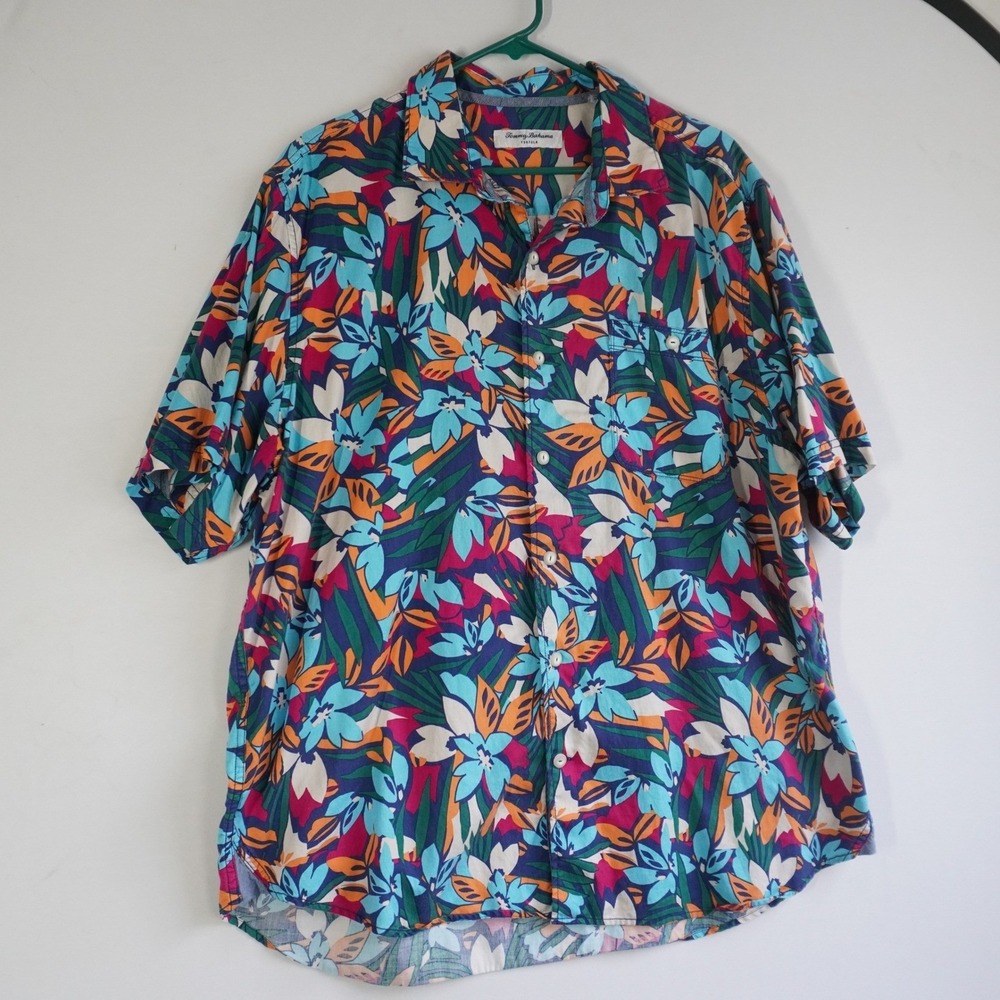 Tommy Bahama Tortola Mens XL Short Sleeve Button Up‎ Shirt Tropical Floral Beach